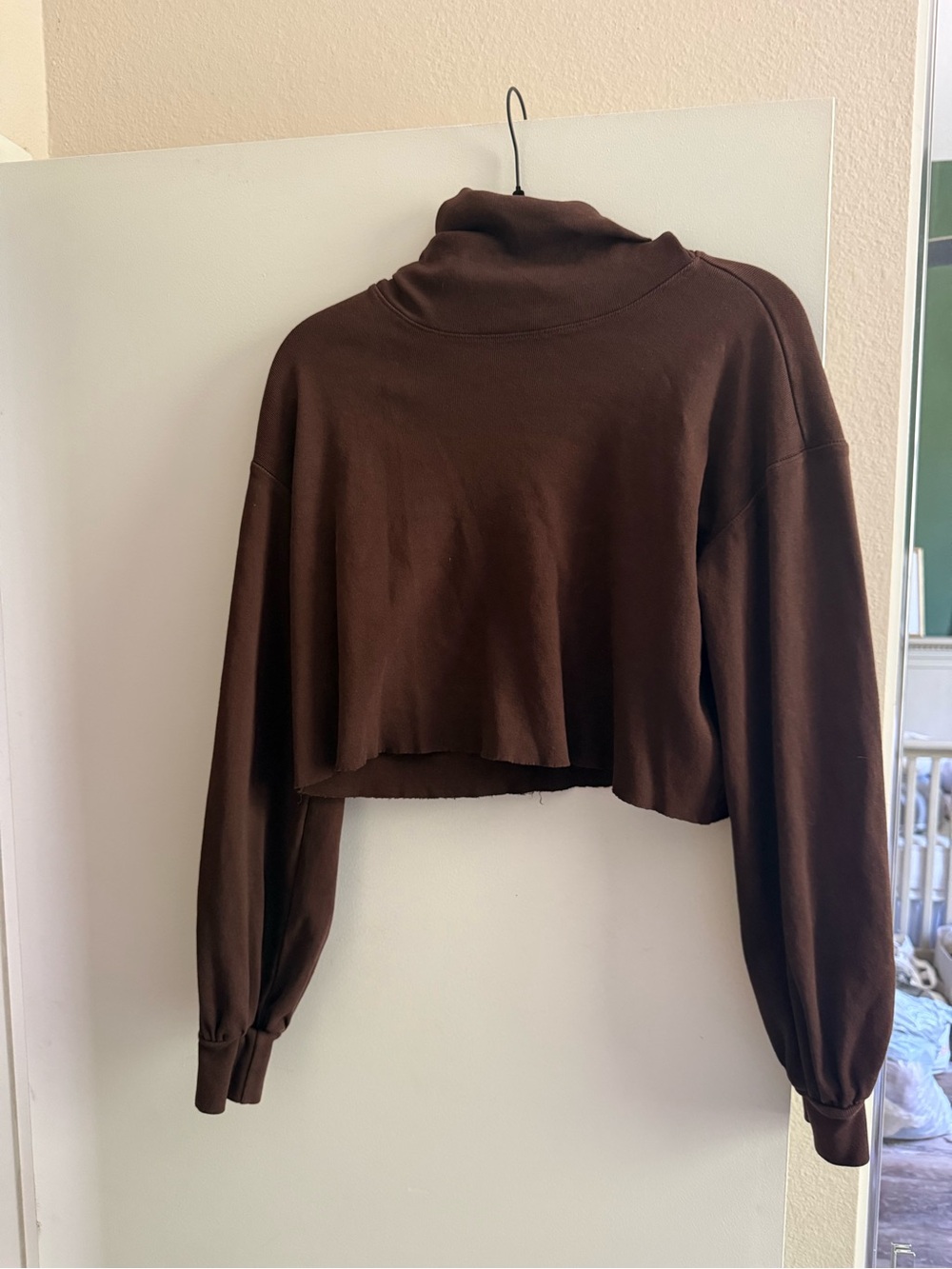 Free People Cropped Turtleneck Sweatshirt - Brown